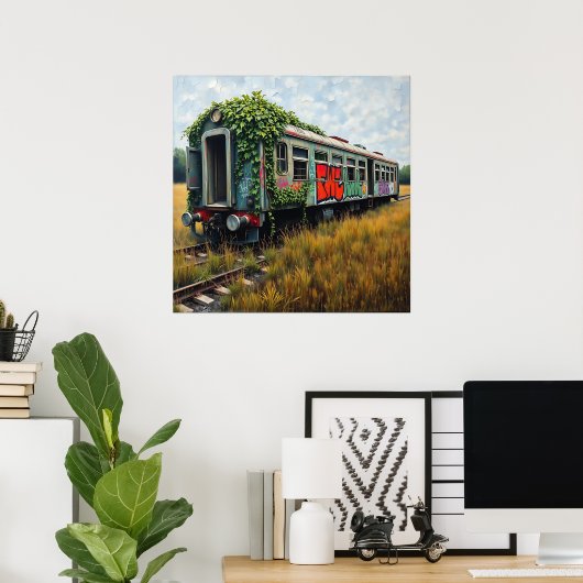 Ivy and Graffiti  Covered Abandoned Train  Poster (Thuiskantoor)