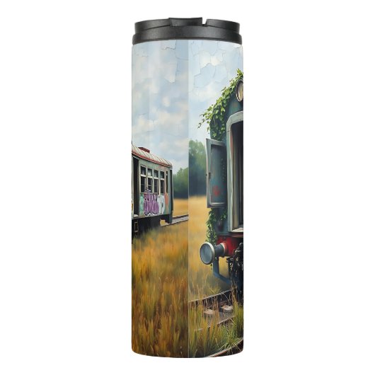 Ivy and Graffiti  Covered Abandoned Train  Thermosbeker (Achterkant)