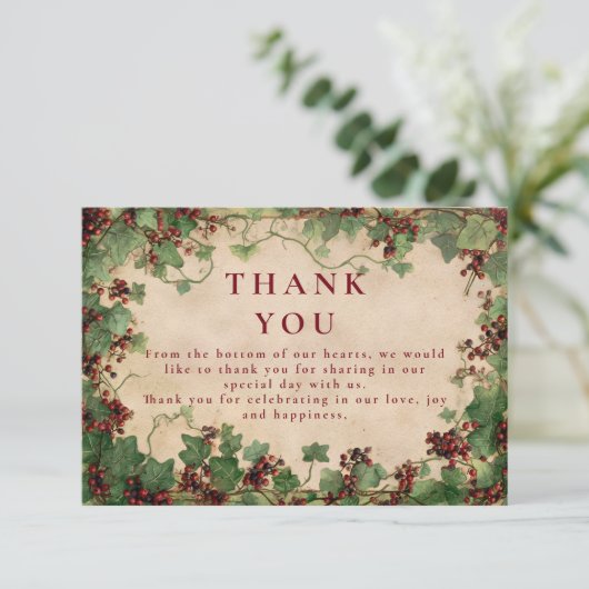 Ivy en bessen bruiloft Bedankkaart (Staand voorkant)