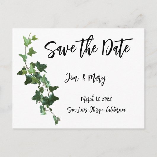 Ivy Enregistrer la date Carte postale Feuilles bot (Devant)