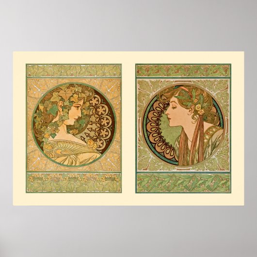 Ivy Laurel Mode Portrets Alphonse Mucha Poster (Voorkant)