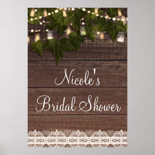 Ivy & String Lights Mason Jar Poster Rustique Bann (Devant)