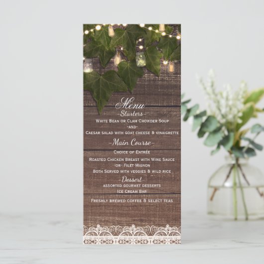Ivy & String Lights Mason Jar Rustic Party Menu (Debout devant)