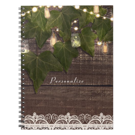 Ivy & String Lights Mason Jar Rustieke Elegante Notitieboek (Voorkant)