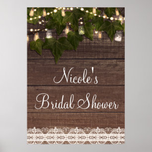 Ivy & String Lights Mason Jar Rustieke Poster Bann