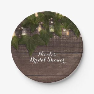 Ivy & String Lights Mason Jar Rustieke receptie Papieren Bordje