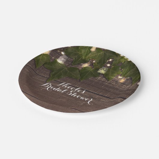 Ivy & String Lights Mason Jar Rustieke receptie Papieren Bordje (Gekanteld)