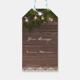 Ivy & String Lights Mason Jar Rustieke Trouwcadeau Cadeaulabel