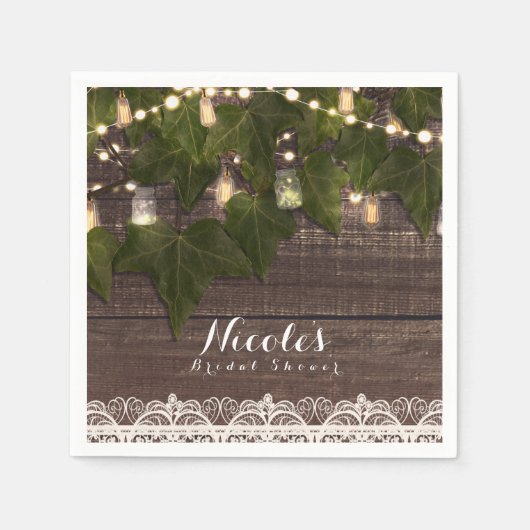 Ivy & String Lights Mason Pot Rustieke Ontvangst Servet (Voorkant)