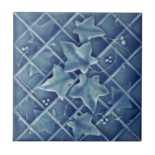 Ivy Trellis Blue Majolica Faux Relief Reproduction Tegeltje (Voorkant)