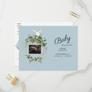 Ivy Ultrasound Photo Boy Baby shower Bunny Virtual Uitnodiging Briefkaart