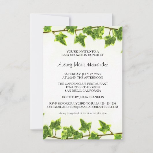 Ivy vert - Invitation Baby shower 3x5 (Devant)