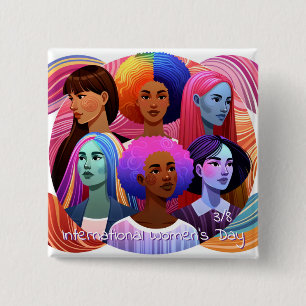 IWD Internationale Vrouwendag is op 8 maart Vierkante Button 5,1 Cm