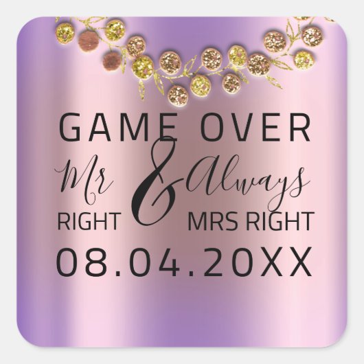 ìWedding Mr Right Mrs Right Game Over Wreath Vierkante Sticker (Voorkant)