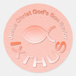 IXTHUS Christelijk vissymbool - KOPER Ronde Sticker
