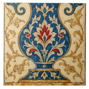 Iznik Blauwe Siervaas Bloemkunst Tegeltje