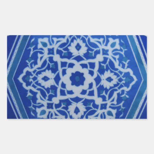 Iznik Floral Etnische Tribal Turks Mozaïek Aardewe Rechthoekige Sticker (Voorkant)