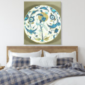 Iznik gerecht geschilderd met een pauw tussen fl canvas afdruk (Insitu (Slaapkamer))