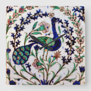 Iznik Pauw Muurklok Vierkante Klok
