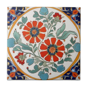 Iznik Turkish Flowers Rood Sinaasappel Blauw Groen Tegeltje