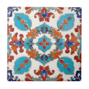 Iznik Turks Bloemen Rood Blauw Symmetrisch Tegeltje