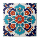 Iznik Turks Bloemen Rood Blauw Traditioneel Tegeltje (Voorkant)
