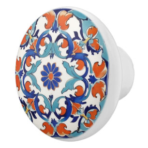 Iznik Turks Bloemen Turkoois Blauw Bloem Keramische Knop