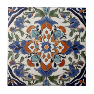 Iznik Turks Sinaasappel Blauw Groen Abstract Tegeltje