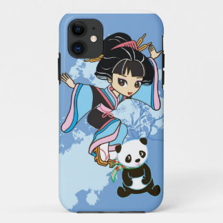 Izumi de Cartoon Kawaii Geisha Chibi Girl en Panda iPhone 11 Hoesje