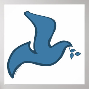 J - Blue Silhouette Dove of Peace Poster