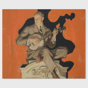 J.C. Leyendecker Banjo Speler 1920 Art Deco Kunst Cadeaupapier