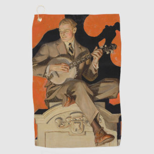 J.C. Leyendecker Banjo Speler 1920 Art Deco Kunst Golfhanddoek