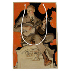 J.C. Leyendecker Banjo Speler 1920 Art Deco Kunst Medium Cadeauzakje