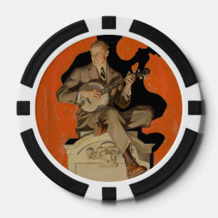 J.C. Leyendecker Banjo Speler 1920 Art Deco Kunst Poker Chips