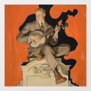 J.C. Leyendecker Banjo Speler 1920 Art Deco Kunst Raamsticker
