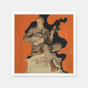J.C. Leyendecker Banjo Speler 1920 Art Deco Kunst Servet