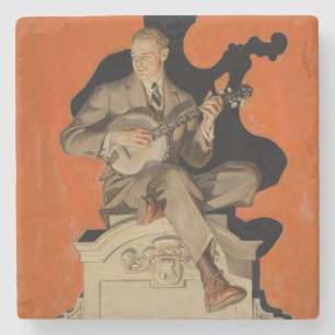 J.C. Leyendecker Banjo Speler 1920 Art Deco Kunst Stenen Onderzetter
