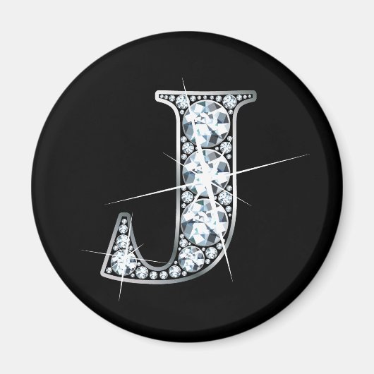 "J" Diamond Bling Magnet Magneet (Voorkant)