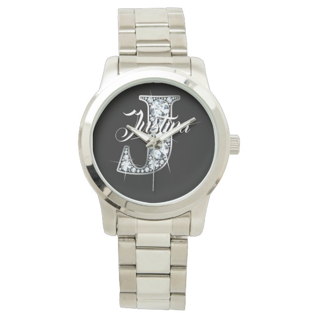 J Faux Diamond Bling Monogram Horloge (Voorkant)