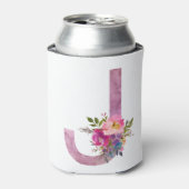 J, Floral Monogram initiaal, waterverf bloem Blikjeskoeler (Blikje Voorkant)