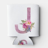 J, Floral Monogram initiaal, waterverf bloem Blikjeskoeler (Achterkant)