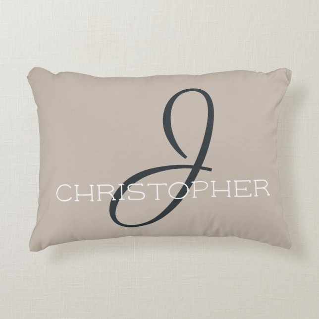 J Initiaal Persoonlijke benaming Neutral Taupe Tan Accent Kussen (Voorkant)