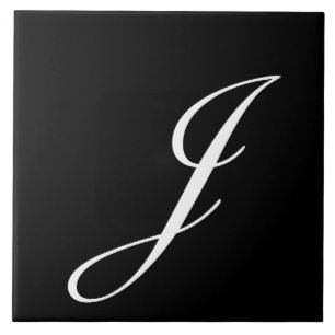 J Initiaal Wit op Zwart Monogram Tegeltje