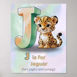 J is voor Jaguar – alfabetprint van jungle dieren Poster