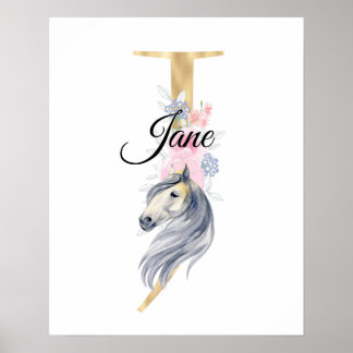 J letter gepersonaliseerde naam monogram met paard poster