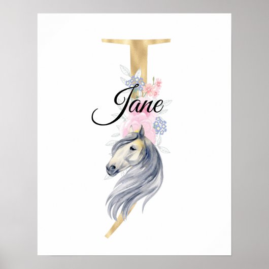J letter gepersonaliseerde naam monogram met paard poster (Voorkant)