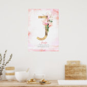 J Letter Monogram Gouden Bladeren Roze Magnolia Bl Poster (Keuken)