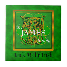 J "Luck of the Irish" Family Custom Monogram Tegel Tegeltje