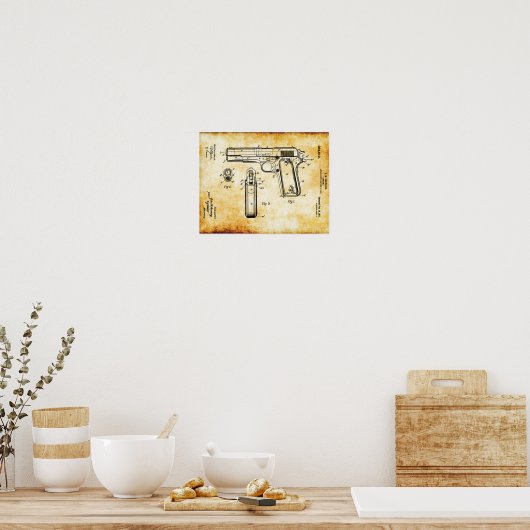 J.M Browning M1911 Pistol Patent Poster (Keuken)