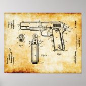 J.M Browning M1911 Pistol Patent Poster (Voorkant)